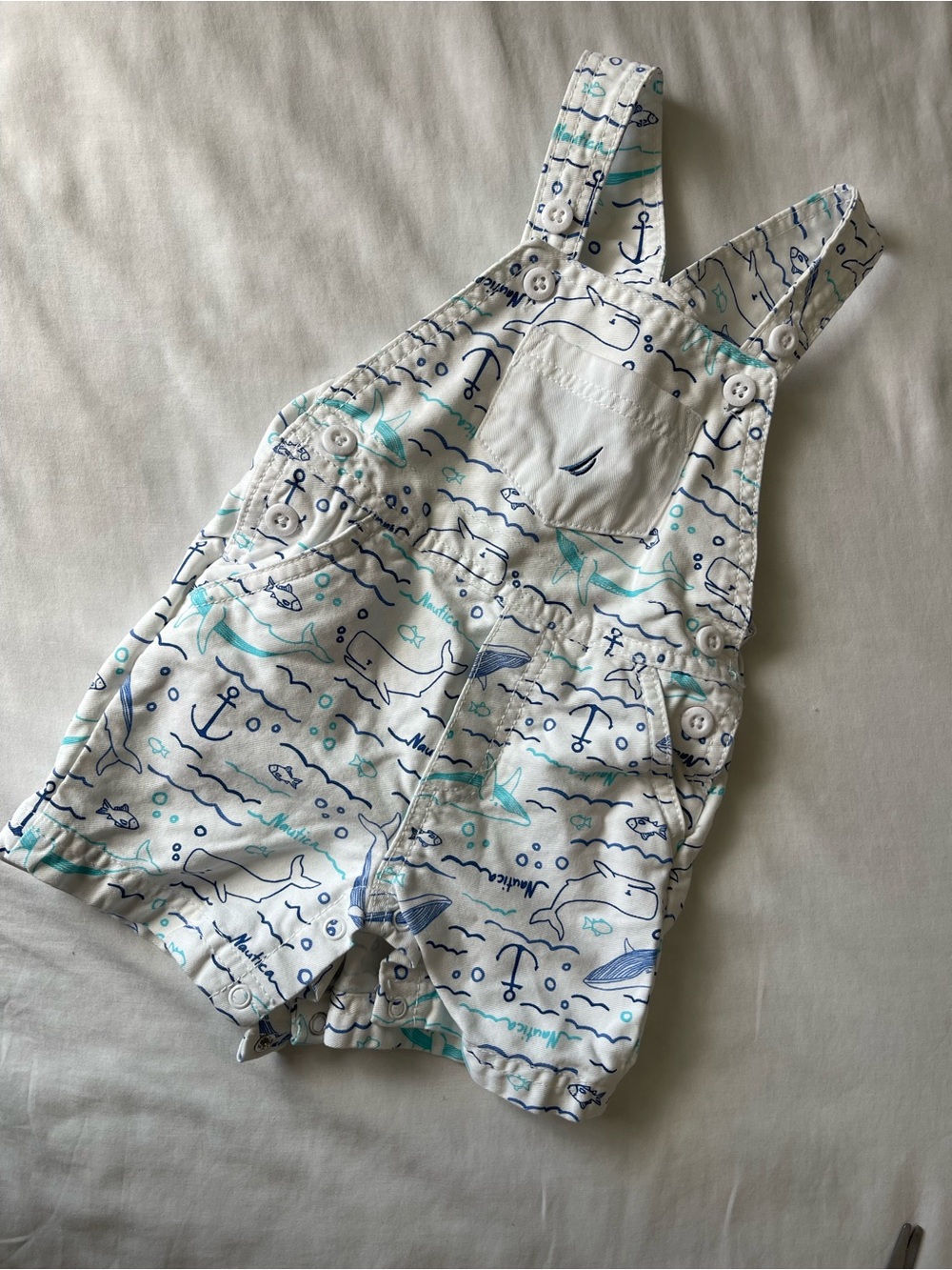 Nautica White Overalls with Blue & Teal Nautical Print